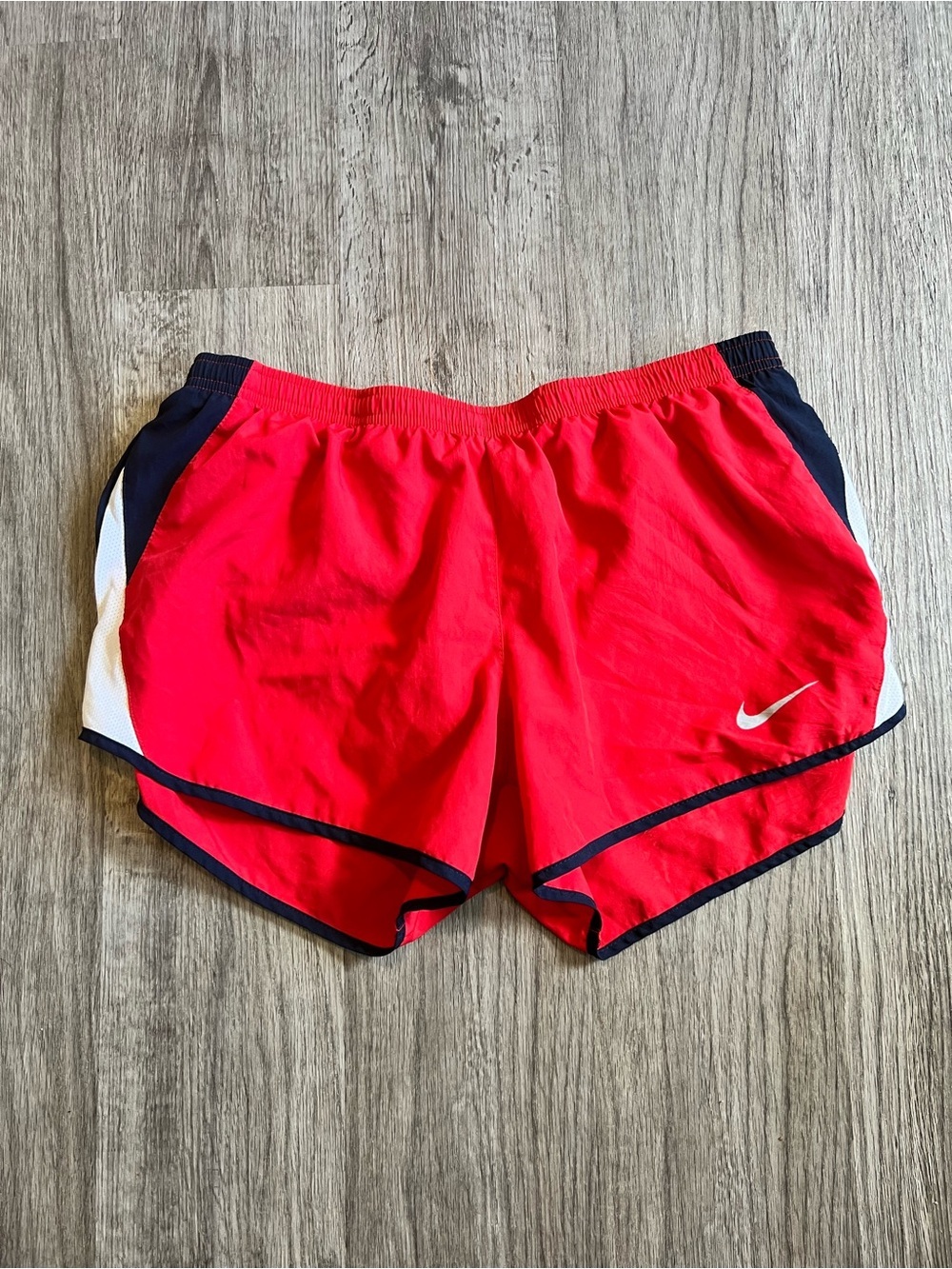 Nike Women’s Bright Red Athletic Shorts with Navy & White Accents